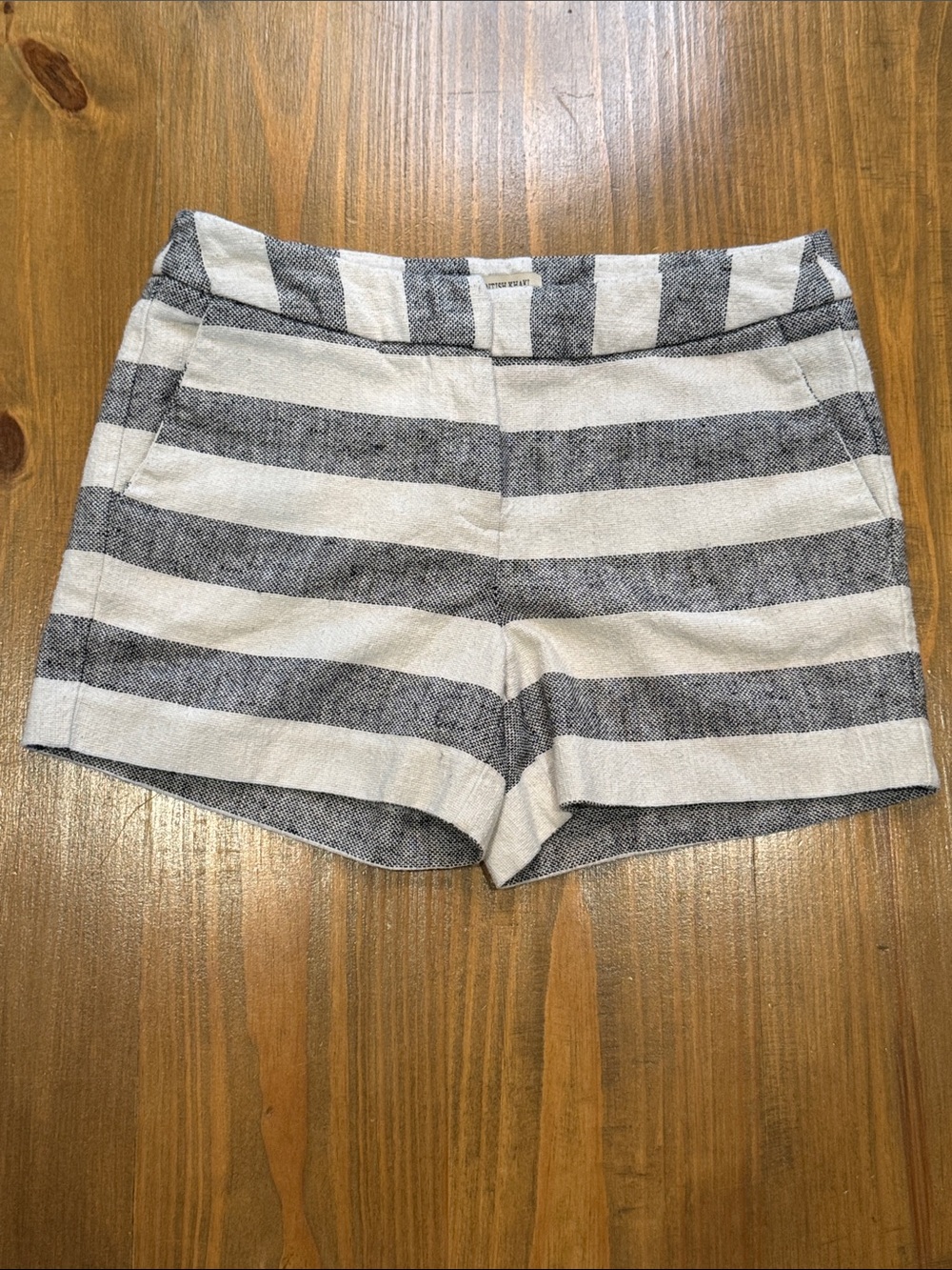 British Khaki Striped Shorts - Gray & Ivory